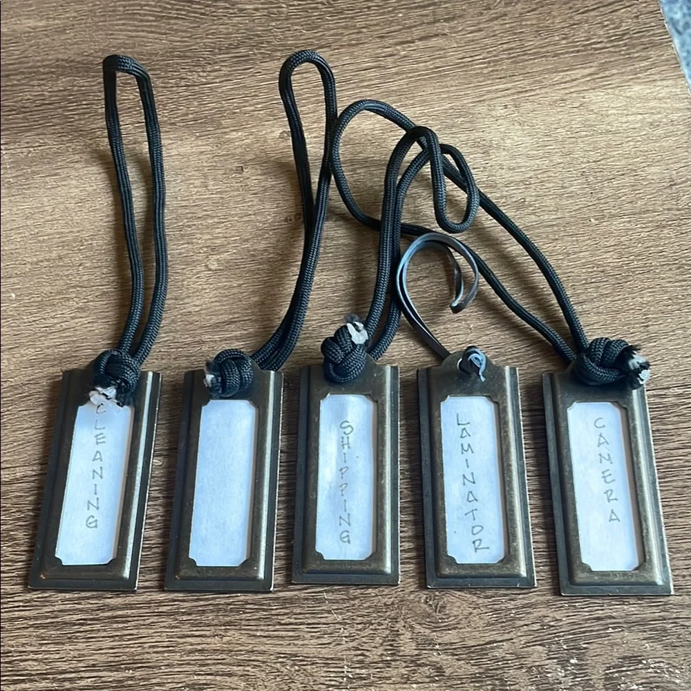 Bronze Tags Set 5 Metal Rustic Chic Office Cabinet Interchangeable Metal Heavy